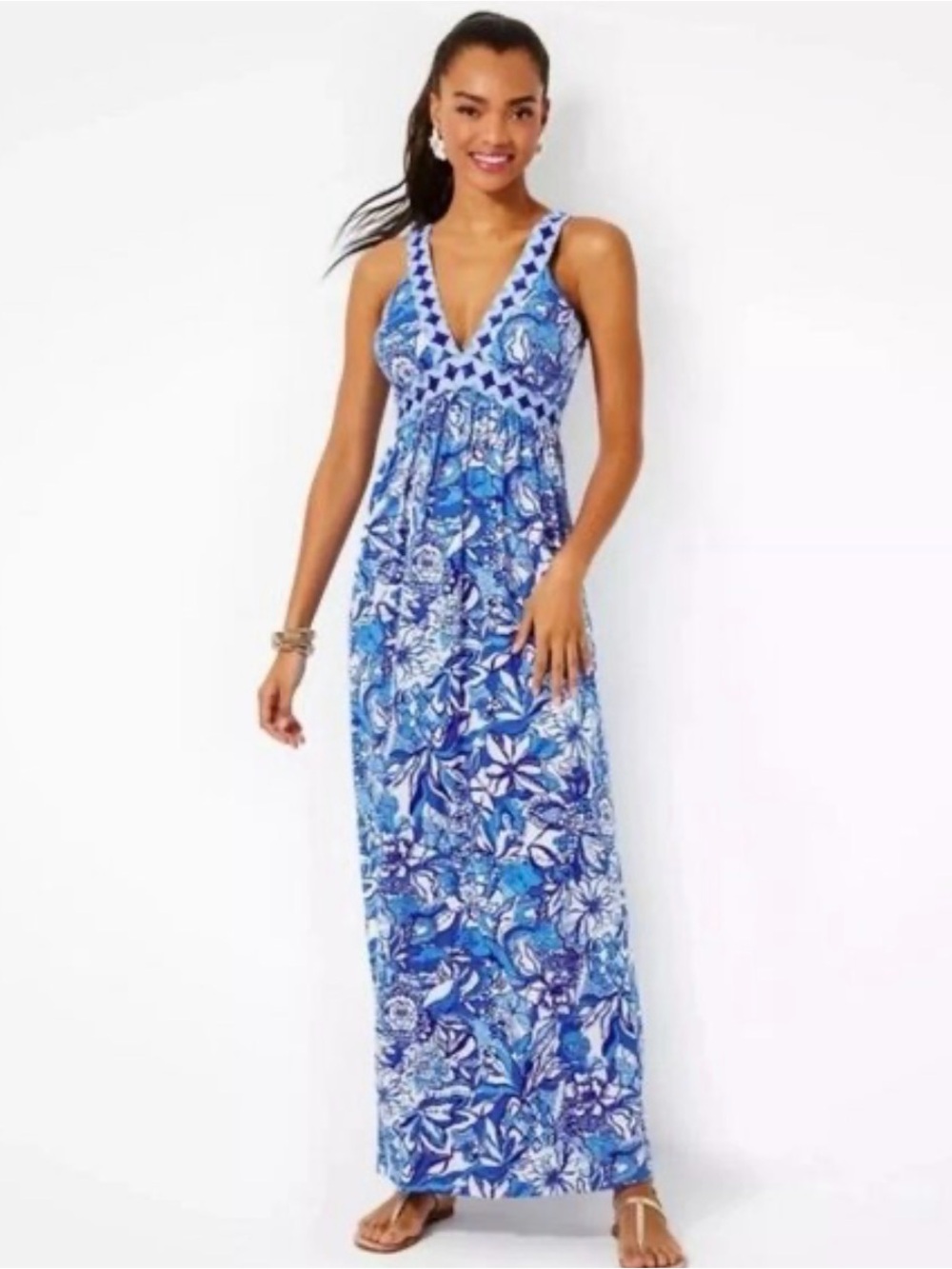 Lilly Pulitzer Blue and White Floral Maxi Dress